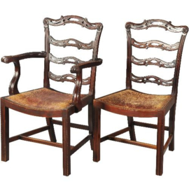 Antieke stoelen / stel van 8 mahonie laderbacks vm Norman & Stacey 1910 bekleding naar wens (No.481843)