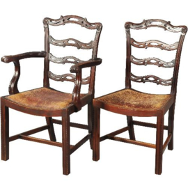 Antieke stoelen / stel van 8 mahonie ladderbacks vm Norman & Stacey 1910 bekleding naar wens (No.481843)