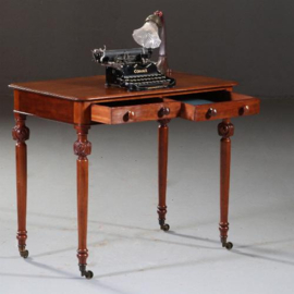 Antieke bijzettafels / Wandtafel / sidetable of werktafeltje ±1870 mahonie 2 laden (No.841240)