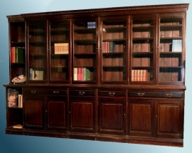 Antieke kast / Mahonie Bibliotheekkastenwand met 12 deuren ca. 4 m. breed! (No.77129)
