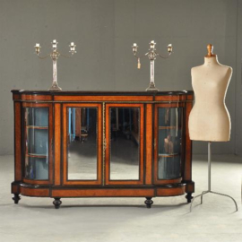 Antieke kast / Victoriaanse credenza ca. 1890 noten met ebbenhout kwart ronde vitrines (No.212245)