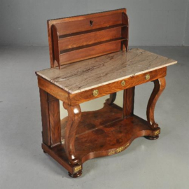 Antieke bijzettafel / Hollandse trumeau met "pop-up" etagere ca. 1810 en met twee uittrekbladen (No.353152)