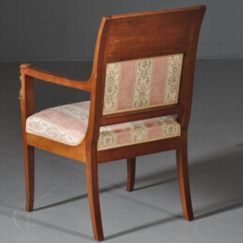 Antieke stoelen / stel van 2 Empire stijl armstoelen ca. 1930 in mahonie met brons (No.422059)