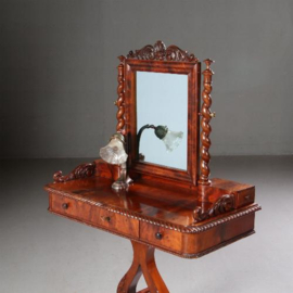 Antieke kaptafels / Kapspiegel op liervormige onderstel ca. 1875 mahonie met bloemmahonie (No.722116)