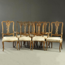 Antieke stoelen / Stel van 10 eetkamerstoelen ca. 1900 in Rococo stijl inclusief stoffering naar wens. (No.992231)