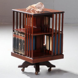 Antieke boekenmolen / Engelse revolving bookcase ±1890 mahonie met inlegwerk (No.841265)