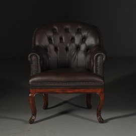 Antieke stoelen / Bureaustoel met bruin gecapitoneerd leer ca. 1865 Engeland (No.511855)