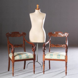 Antieke armstoelen / Stel Willem III Armstoelen / Bureaustoelen ca. 1870 mahonie incl herstofferen naar wens (No.630131)
