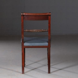 Antieke stoelen / Stel van 8 eetkamerstoelen met blauw leer Engels 1890 mahonie (No.692447)