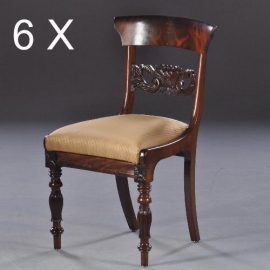 Antieke stoelen / stel van 6 Louis Philippe eetkamerstoelen ca. 1840 met stof naar wens (No.852643)