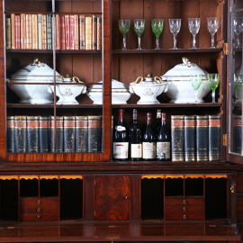 Grote breakfront boekenkast of bibliotheekkast ca 1910 met 8 deuren en bureau (No.280325)