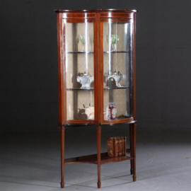 Antieke kast / Brede orgelgebogen één-deurs vitrinekast ca. 1900 mahonie  met ingelegde biesjes (No.632012)
