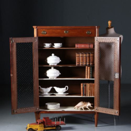 Antieke kast / Lodewijk 16e boekenkastje met stof en gaas (uitneembaar) ca. 1800 in mahonie (No.542449)