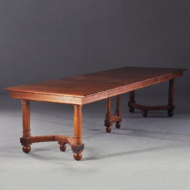 Antieke tafel / Franse stoere eetkamertafel / coulissentafel ca. 1885 eikenhout 3,28 m. (No.110555)