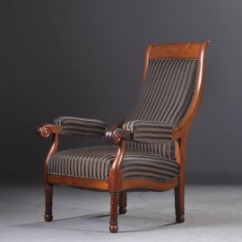 Antieke stoelen / Armstoel mahonie ca. 1865 met zwarte gestreepte bekleding (No.922543)