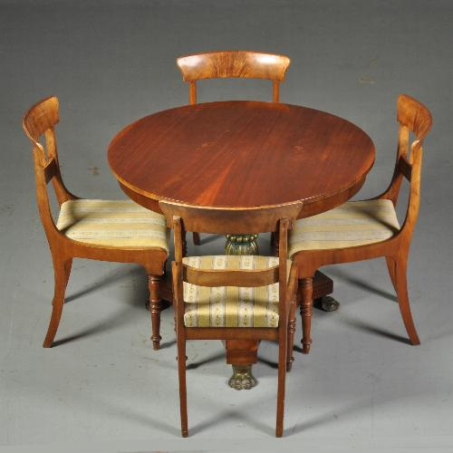 Antieke tafel / Kleine ronde mahonie empire ca. 1820 deel gepolychromeerd | antieke meubelen bibliotheek / beeldbank / archief | AntiekSite.nl