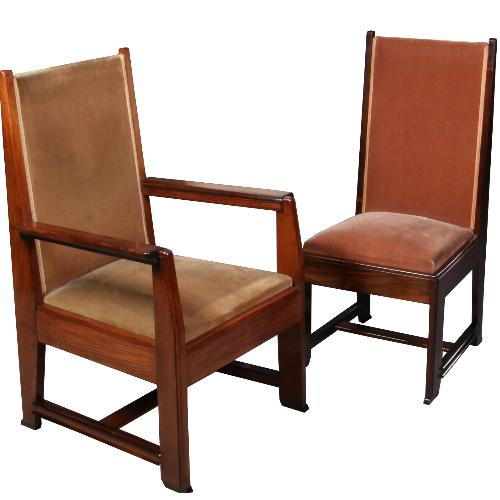 Antieke stoelen Stel van 4 grote Art Deco zetels waarvan 2 met leuningen | Antieke Eetkamerstoelen | AntiekSite.nl
