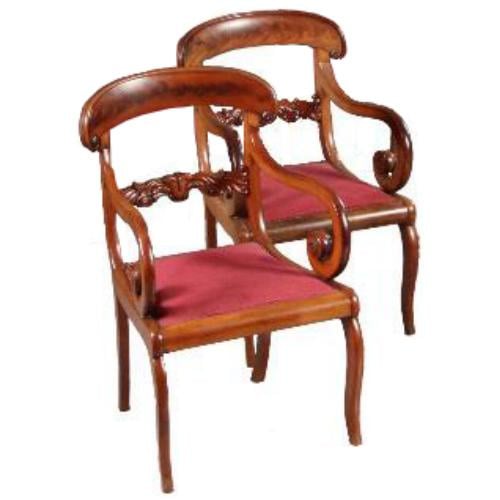 Antieke stoelen / Stel van 2 arsmstoelen Charles X mahonie ca. 1820 prijs incl bekleding naar wens (No.650367)
