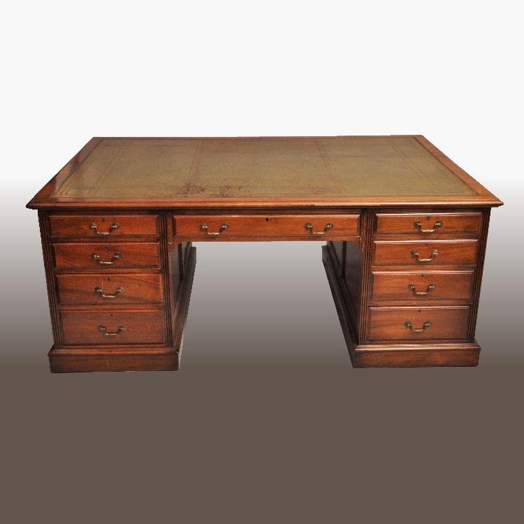 Antieke bureaus / Groot Engels partnerdesk X 1.80m. mahonie ca. (No.463503) | Verkochte antieke meubelen bibliotheek beeldbank / archief | AntiekSite.nl