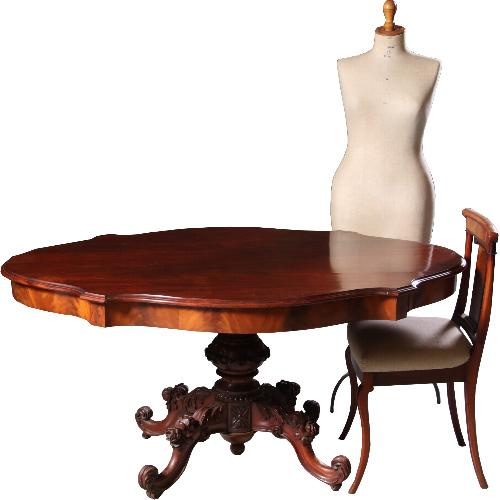 Antieke tafel / Willem III eetkamertafel ca. 1870 in mahonie bloemmahonie (No.682805) | Verkochte meubelen bibliotheek / beeldbank / archief | AntiekSite.nl