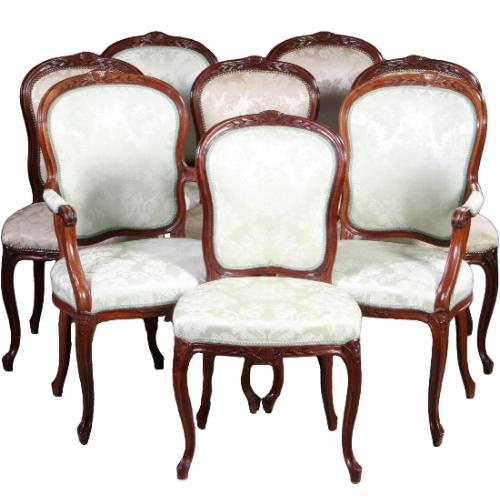 Antieke stoelen / Stel van 8 eetkamerstoelen 2 met armleuningen  ca. 1790 prijs incl bekleding naar wens (No.610957)
