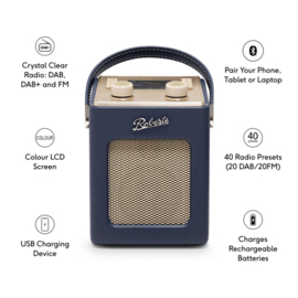 Roberts Revival Mini 2 draagbare DAB+ FM radio met Bluetooth ontvangst, Midnight Blue