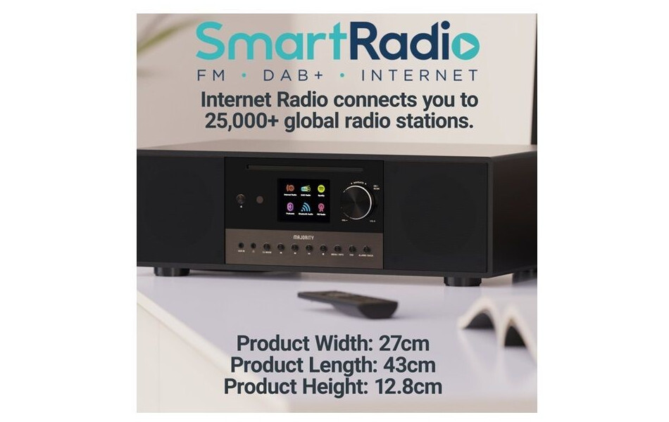 Majority Audio Quadriga stereo alles-in-1 radio met internetradio, DAB+, FM, CD, USB, Spotify en Bluetooth