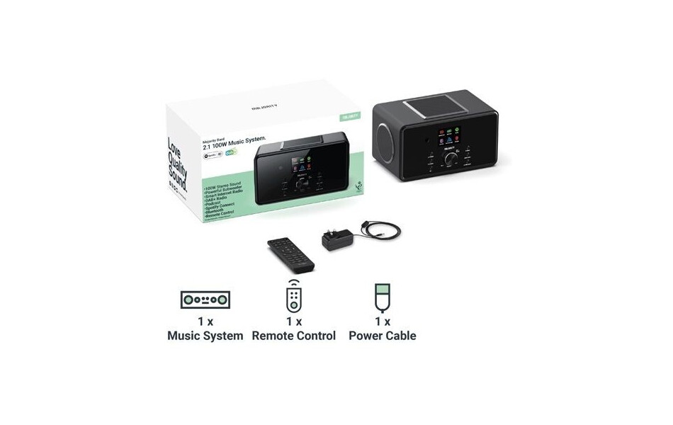 Majority Audio Bard stereo 2.1 radio met internetradio, DAB+, FM,  USB, Spotify en Bluetooth, zwart