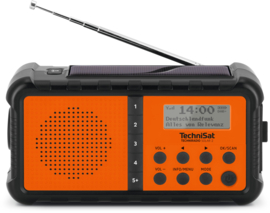 TechniSat TechniRadio Solar 2 portable DAB+ en FM radio met preset knoppen met ingebouwde zonnepaneel, dynamo en oplaadbare accu, oranje