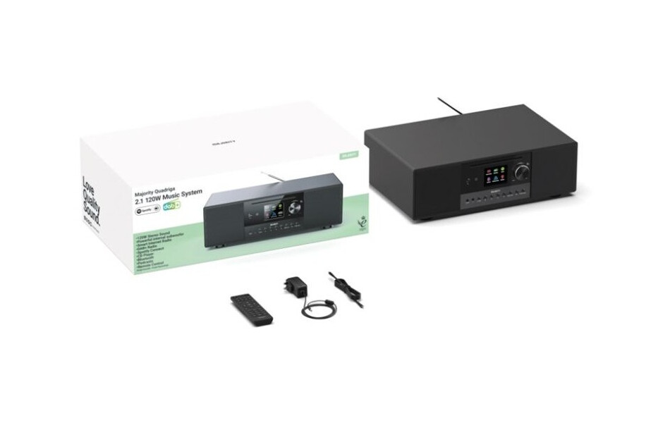 Majority Audio Quadriga stereo alles-in-1 radio met internetradio, DAB+, FM, CD, USB, Spotify en Bluetooth