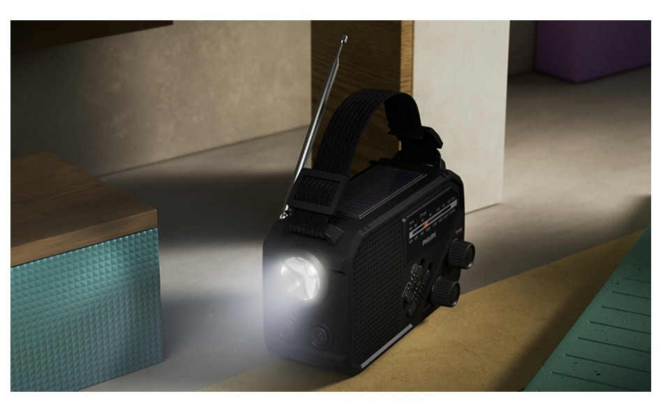 Philips TAR1609 nood radio en lamp met AM en FM, zonnepaneel en zwengel