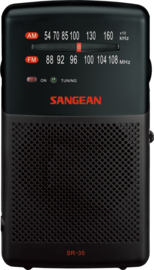 Sangean Pocket 100 (SR-35) budget AM en FM zakradio met ingebouwde luidspreker, zwart