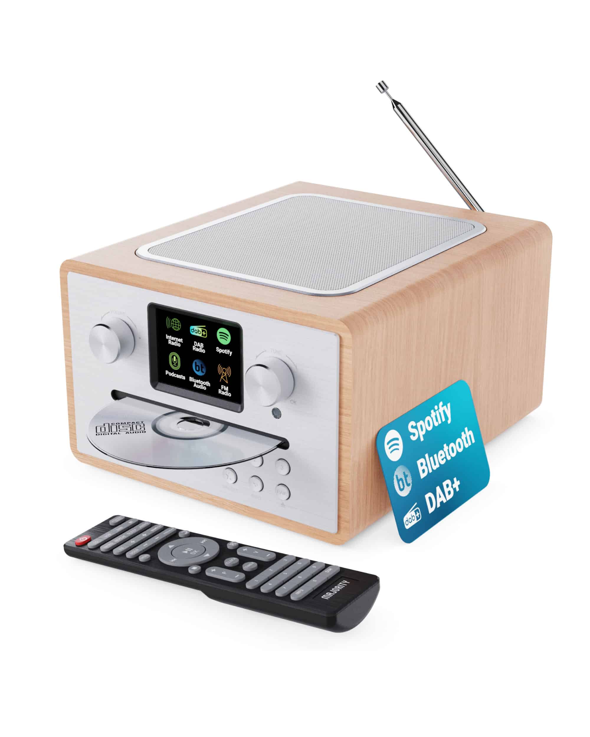 Majority Audio Homerton 2 radio met internetradio, DAB+, FM,  CD, USB, Spotify en Bluetooth, eiken