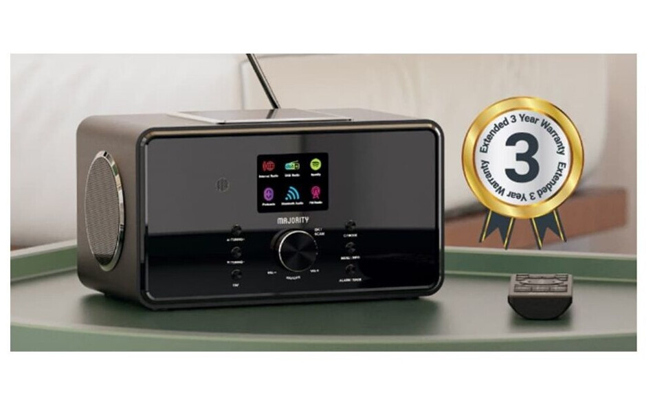 Majority Audio Bard stereo 2.1 radio met internetradio, DAB+, FM,  USB, Spotify en Bluetooth, zwart