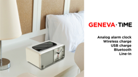 Geneva TIME analoge klok met Bluetooth speaker en draadloos opladen, cognac
