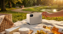 Pure Bloom vrolijke draagbare en oplaadbare radio voor binnen en buiten met DAB+ en FM met Bluetooth ontvangst, sand