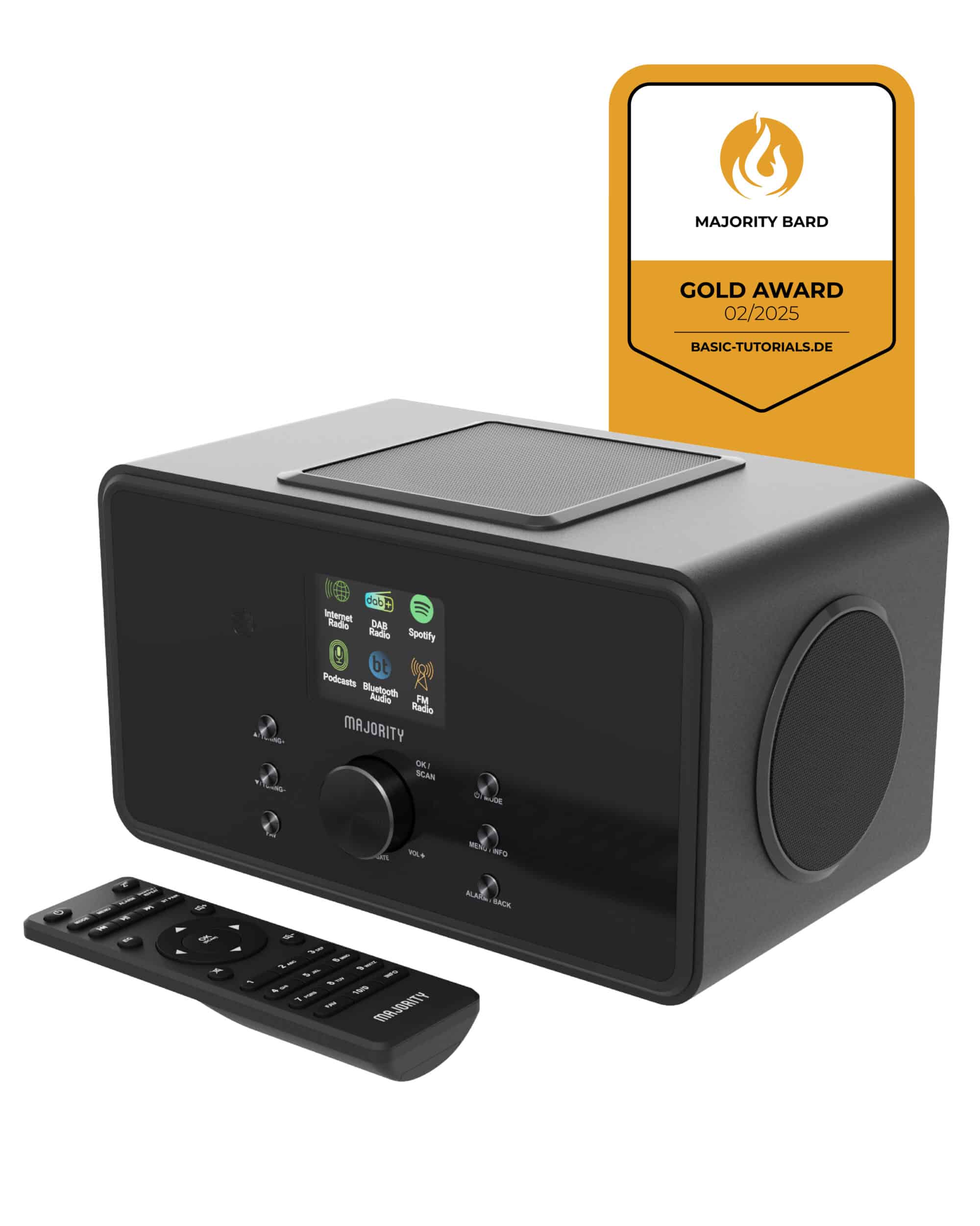 Majority Audio Bard stereo 2.1 radio met internetradio, DAB+, FM,  USB, Spotify en Bluetooth, zwart