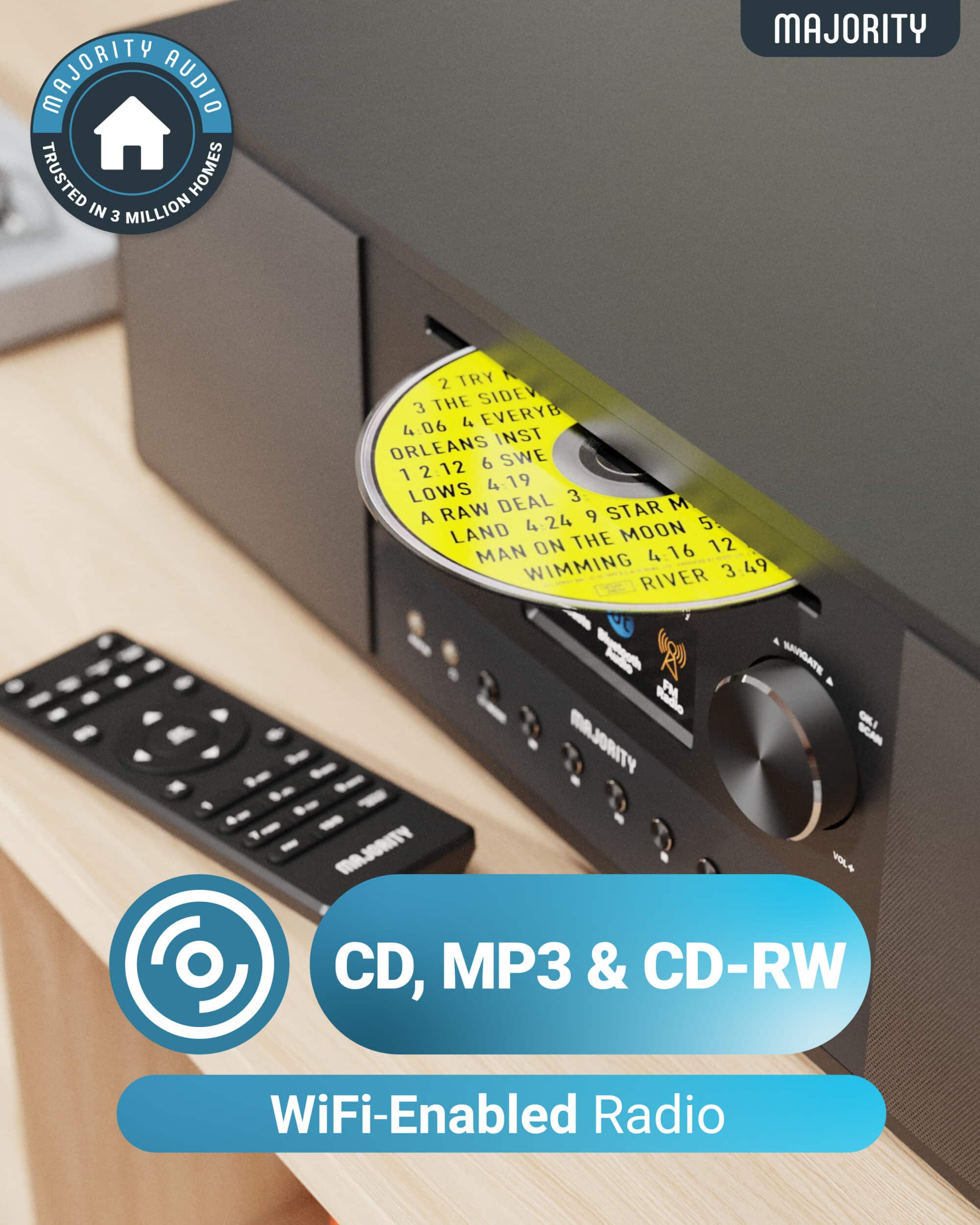 Majority Audio Quadriga stereo alles-in-1 radio met internetradio, DAB+, FM, CD, USB, Spotify en Bluetooth