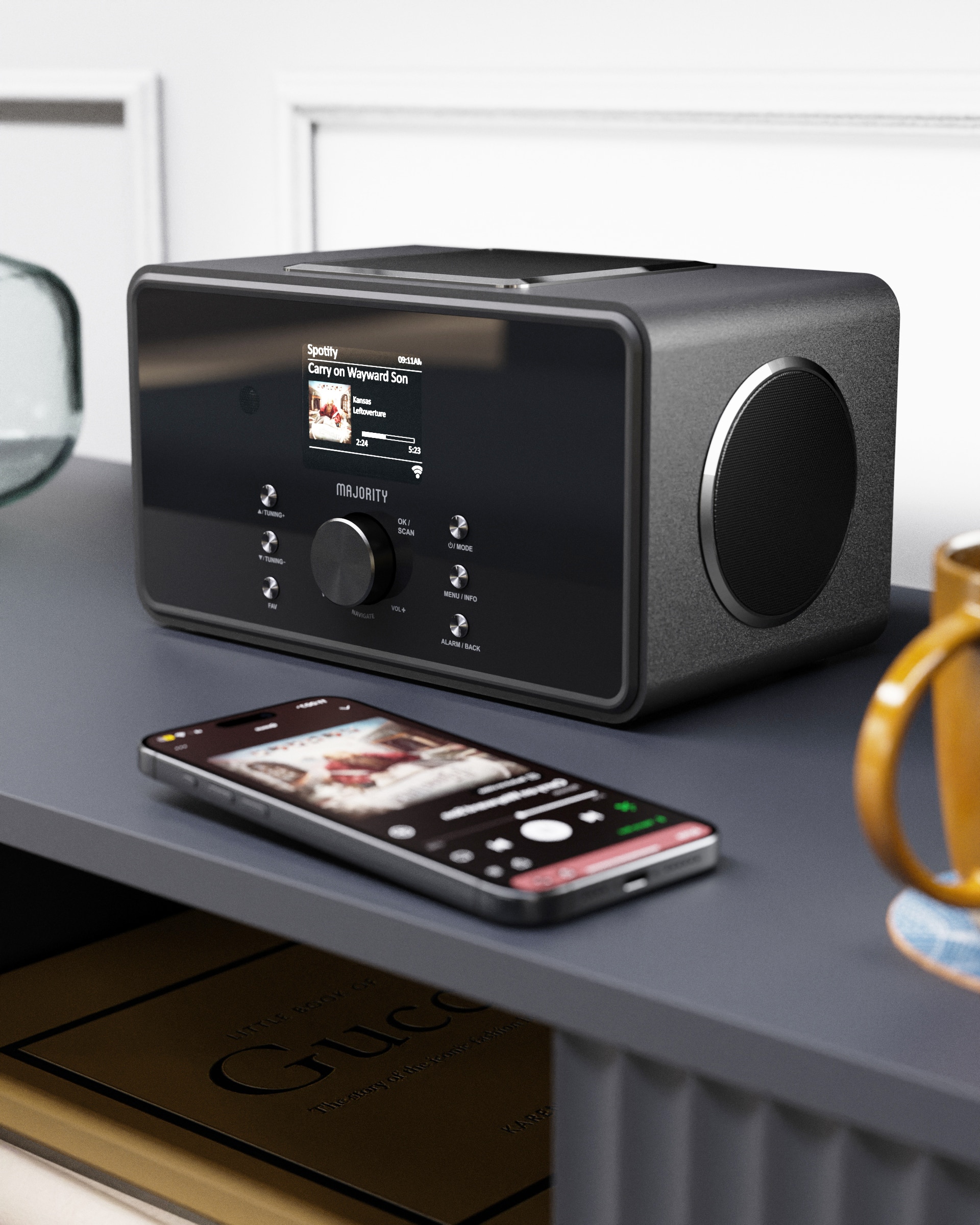 Majority Audio Bard stereo 2.1 radio met internetradio, DAB+, FM,  USB, Spotify en Bluetooth, zwart