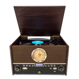GPO ChestertonDAB stereo retro FM en DAB+ radio met Bluetooth, CD, platenspeler en cassettedeck