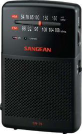 Sangean Pocket 100 (SR-35) budget AM en FM zakradio met ingebouwde luidspreker, zwart