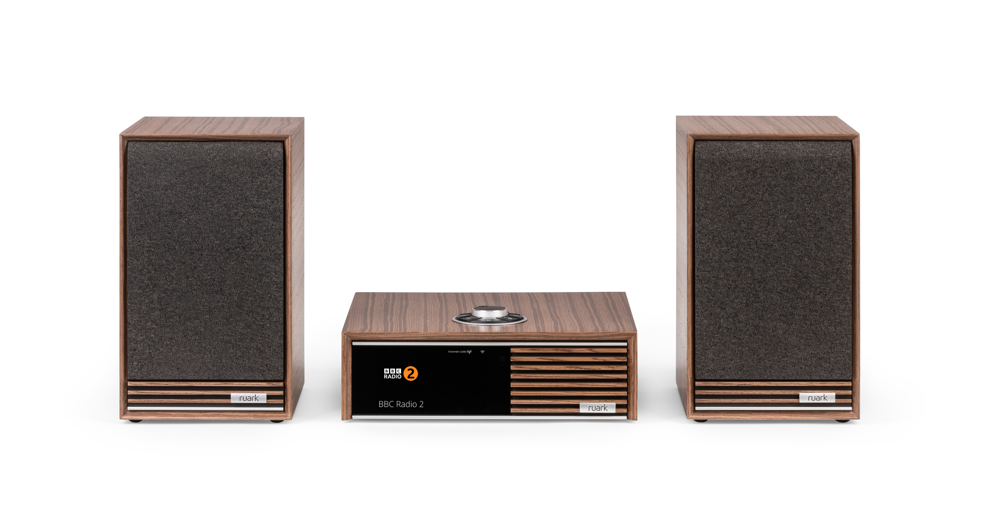 Ruark Audio R610 high end stereo muziek console & Sabre-R set, Fused Walnut