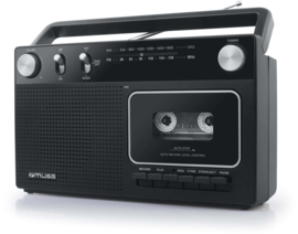 Muse M-152 RC draagbare radio cassette recorder met middengolf MW en FM, zwart