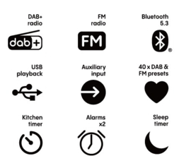 Pure Classic H6 stereo digitale DAB+ en FM radio met Bluetooth, Wit Eiken