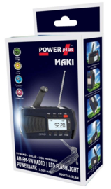 POWERplus MAKI opwindbare AM / FM scan (nood) radio, zaklamp, klok, wekker met zonnepaneel