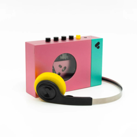 We Are Rewind Edith draagbare oplaadbare stereo cassette speler INCLUSIEF draadloze retro hoofdtelefoon, roze