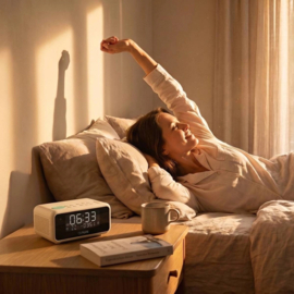 Pure Sleep digitale stereo DAB+ en FM wekker klok radio met Bluetooth, sand