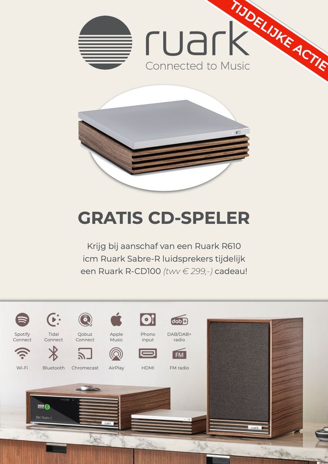 Ruark Audio R610 high end stereo muziek console & Sabre-R set, Fused Walnut