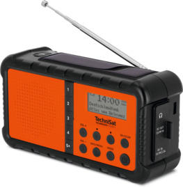 TechniSat TechniRadio Solar 2 portable DAB+ en FM radio met preset knoppen met ingebouwde zonnepaneel, dynamo en oplaadbare accu, oranje