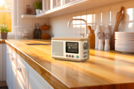 Pure Classic Mini digitale DAB+ en FM oplaadbare radio met Bluetooth, Wit Eiken